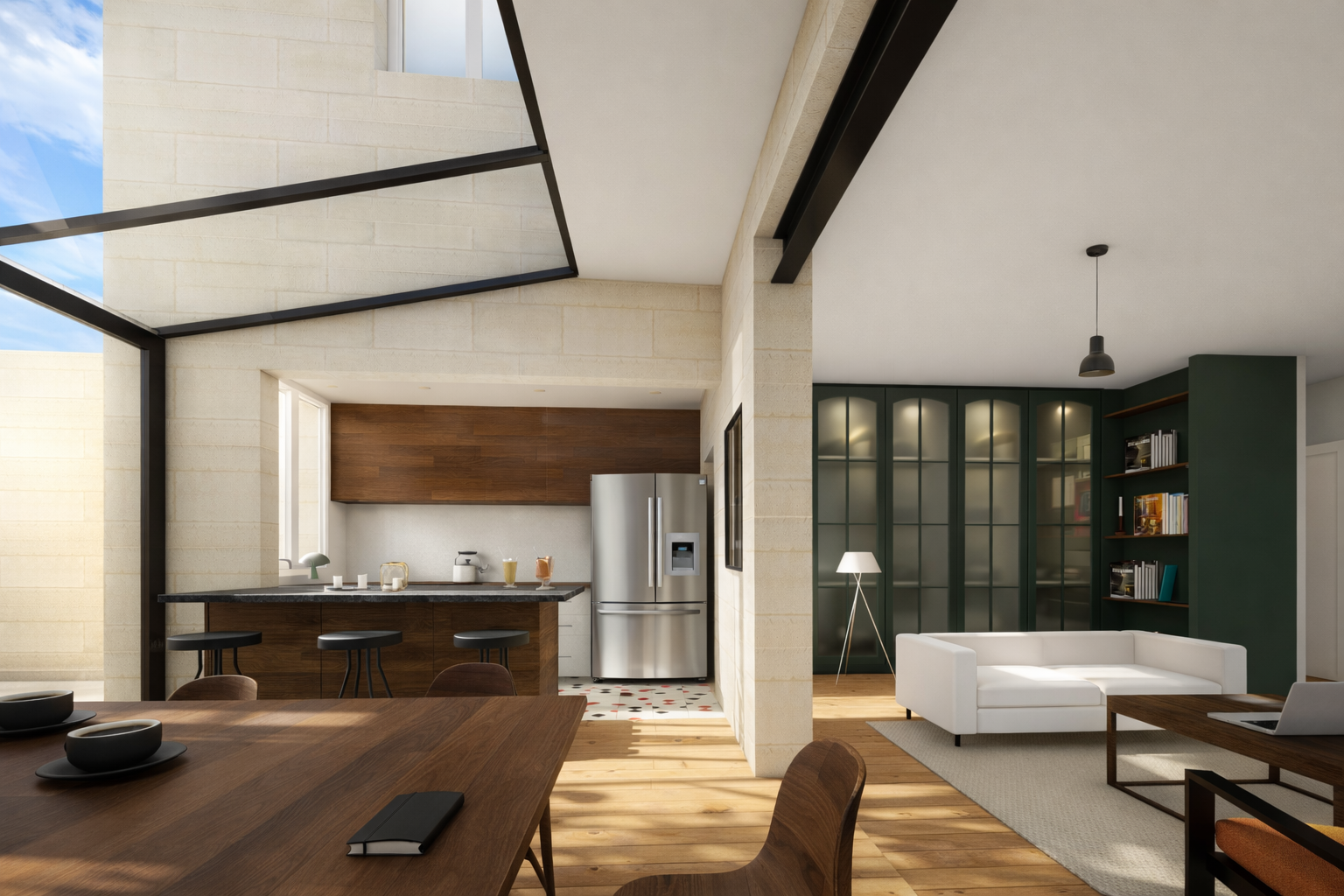 Transformation de deux logements en duplex adapté à un couple sénior à Bordeaux. Esquisse, DCE et suivi de chantier.